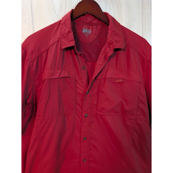 REI Men’s Rust Red Cotton Short Sleeve Camp Shirt Size Large Breathable - Picture 2 of 6